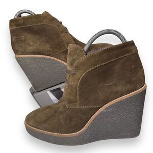 Aquatalia Vianna Weatherproof Suede Wedge Booties Olive Women's 9